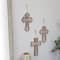 Light Brown Wood Carved Beaded Crosses Biblical Wall Decor with Rope Hanger Set of 3 9", 18"